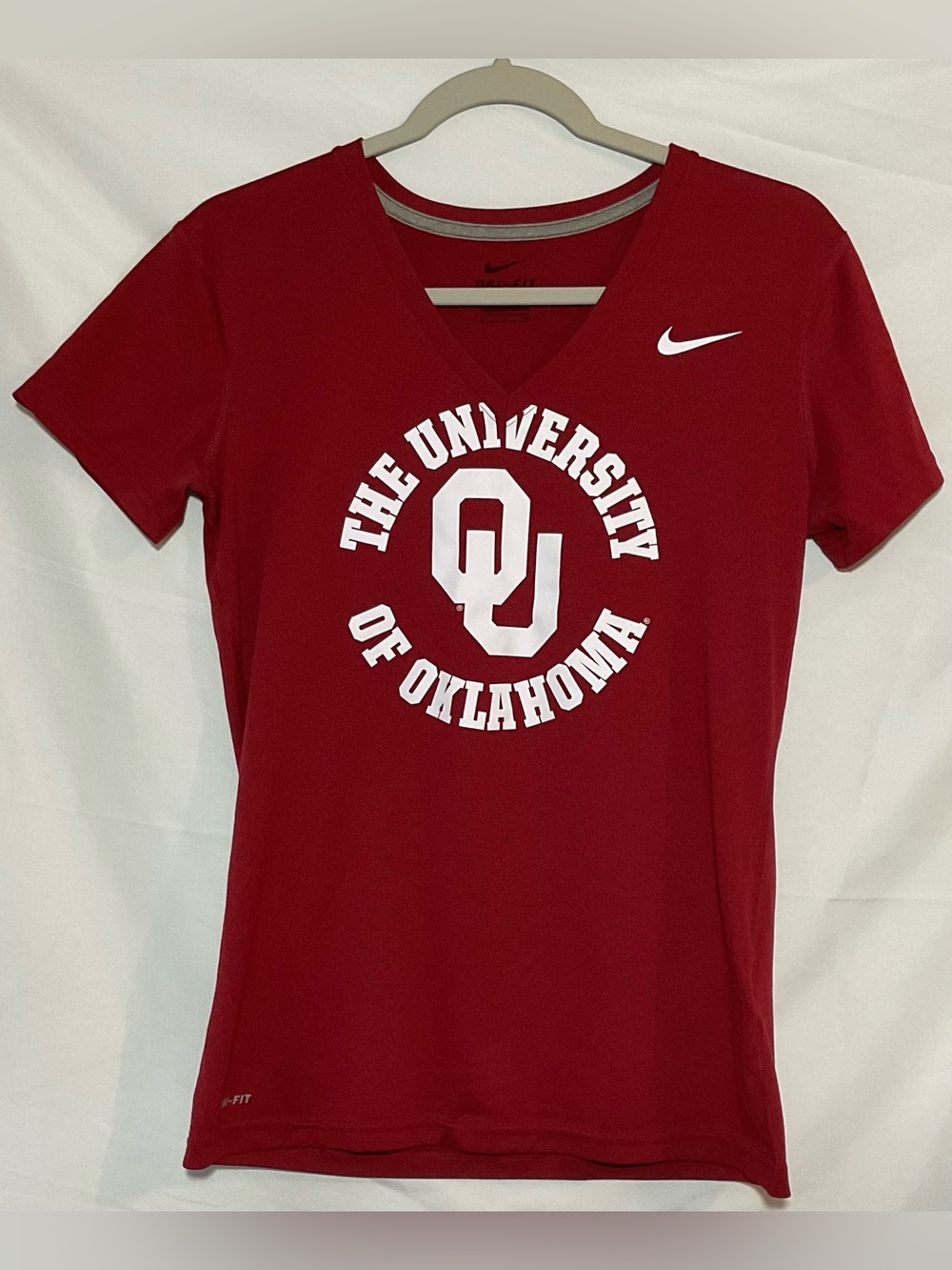 Nike Women’s Crimson V-Neck University Tee with White Logo
